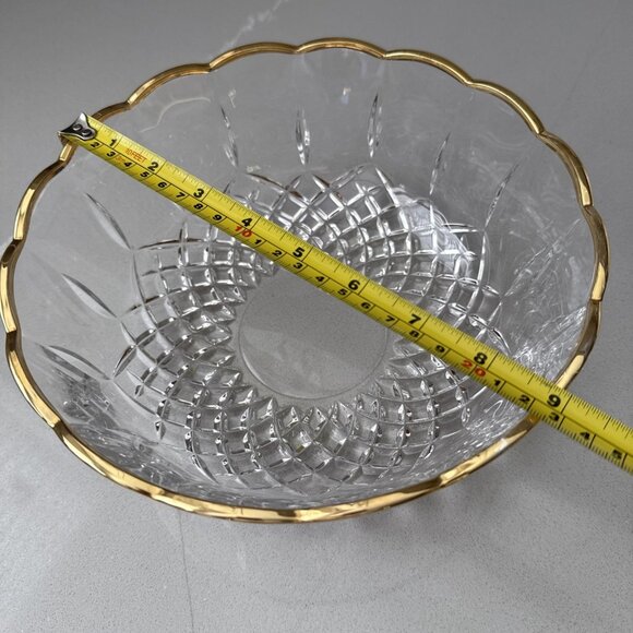 Royal Crystal Rock RCR 9" Opera Bowl 24% Italian Lead Crystal Glass Gold Trim - Picture 7 of 8